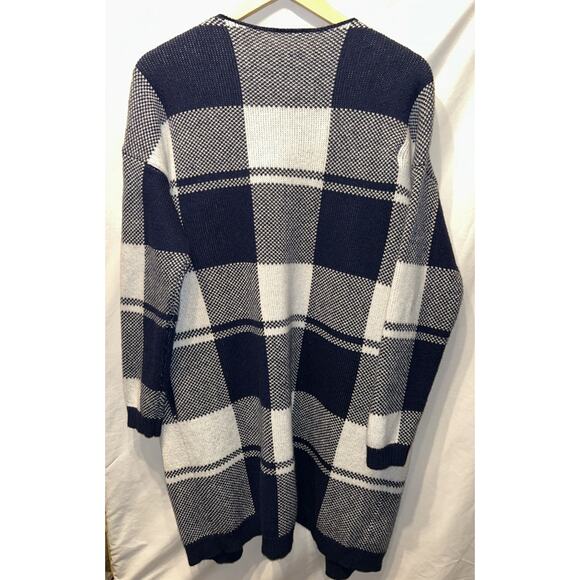 Ann Taylor Blue & White Plaid Open Front Duster Cardigan Wool Lagenlook Luxury - Picture 9 of 12
